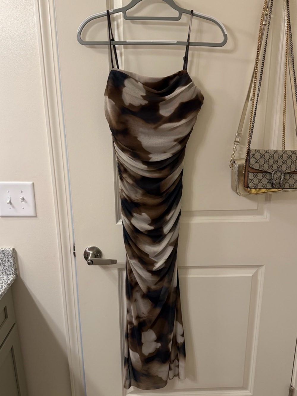 NWT Gianni Bini Abstract Mesh Ruched Square Neckline Sleeveless dress